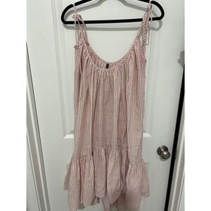 Riller & Fount Pink White Stripe Tie Shoulder Tiered Ruffle Dress OS